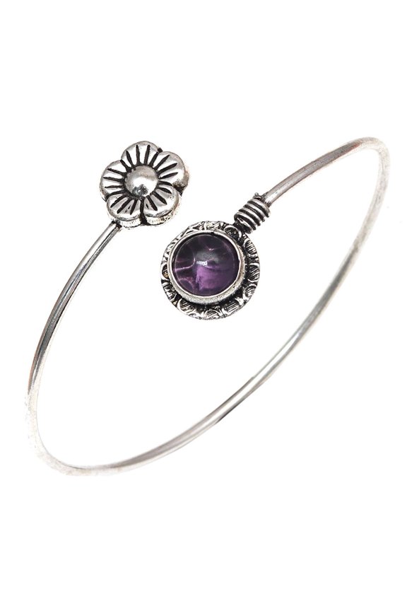 Amethyst Cabochon Gemstone Jewelry Cuff Bracelets 7''Adjustable