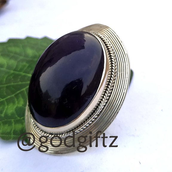 Amethyst Cabochon Ring: Handmade 925 Sterling Silver, Bohemian Style