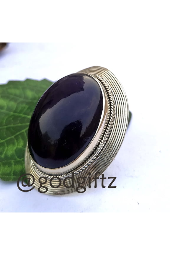 Amethyst Cabochon Ring: Handmade 925 Sterling Silver, Bohemian Style