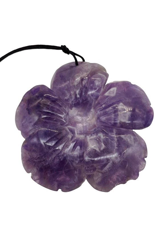 Amethyst Carved Pendant Flower | 55x8mm | Purple White | 1 Bead