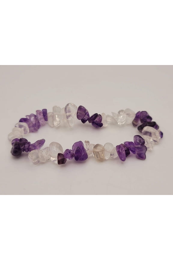 Amethyst Clear Quartz Healing Bracelet Chip Bracelet Stretch