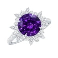 thumbnail image 1 of Rosec Jewels - Natural Amethyst Ring with Moissanite - AAA Quality Certified Amethyst Cocktail Ring - Ready to Gift for Women, 14K White Gold, US 5.00, 1 of 8