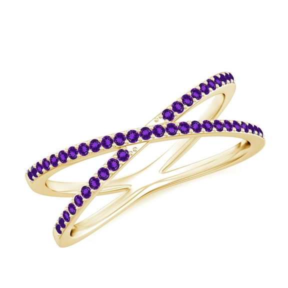 Amethyst Criss Cross Wedding Band for Women 925 Sterling Silver/ Yellow Gold Plated Birthstone Stackable Ring X Promise Ring for Her Size 5