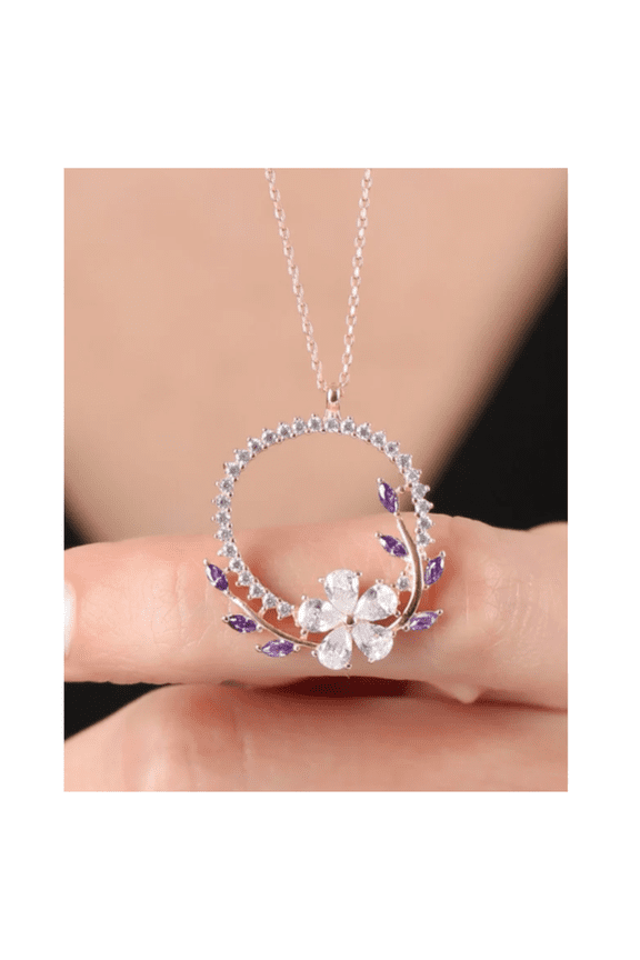 Amethyst Crown Necklace - 925 Sterling Silver Necklace - Flowers Pendants - Summer Jewelery Necklace