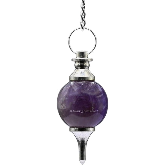 Amethyst Crystal Ball Pendulum for Divination - Dowsing Pendulum Necklace with Chain and Quartz Bead