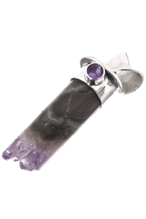 Amethyst Crystal Geode Slice Tube 925 Sterling Silver Pendant, 1 3/4"