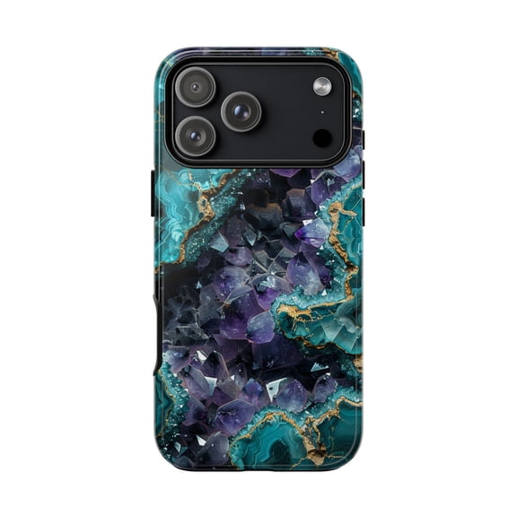 Amethyst Crystal Geode Teal Purple Stone Texture Phone Case 17 16 15 14 13 12 11 Pro Max