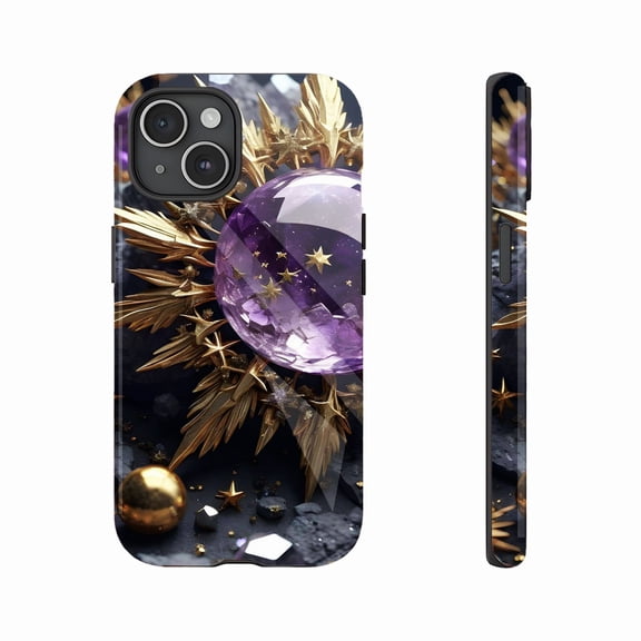 Amethyst Crystal & Gold Foil iPhone Case Celestial - Inspired Luxury Design for Crystal Lovers Astrology Fans Birthday Gift Compatible with iPhone 11/12/13/14/15/16 (Pro Max/Plus)