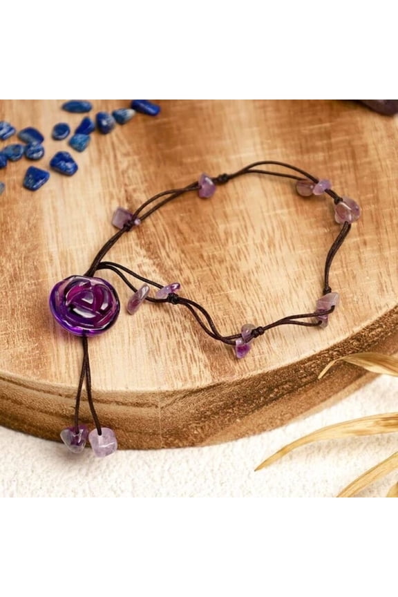 Amethyst Crystal Healing Protection Anxiety Relief Women Anklet Bracelet