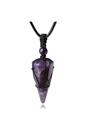Amethyst Crystal Hexagonal Handmade Necklace Lucky Energy Natural Jewelry for Men Women