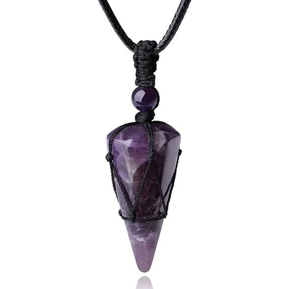 Amethyst Crystal Hexagonal Handmade Necklace Lucky Energy Natural Jewelry for Men Women