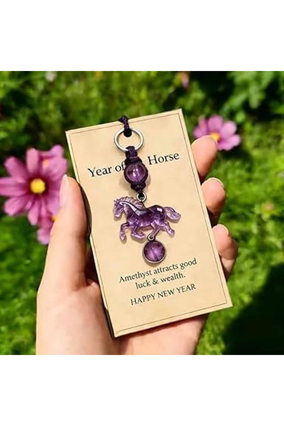Amethyst Crystal Horse Keychain – Lucky Charm Keyring for Purse, Bag & Keys, Symbol of Wisdom & Success(2pcs-L)