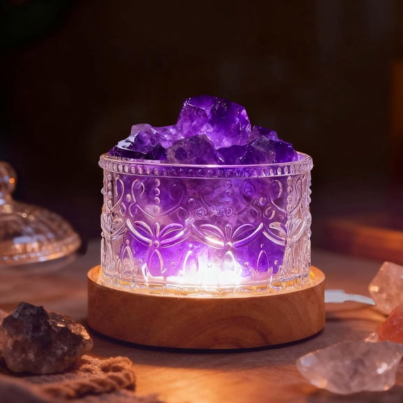 Amethyst Crystal Lamp Night Light - Natural Dream Amethyst Crystal Stone, 3 Lighting Modes with 10 Brightness Levels, Kid & Pet Friendly Design, USB Powered, Ideal for Home and Decor & Gift