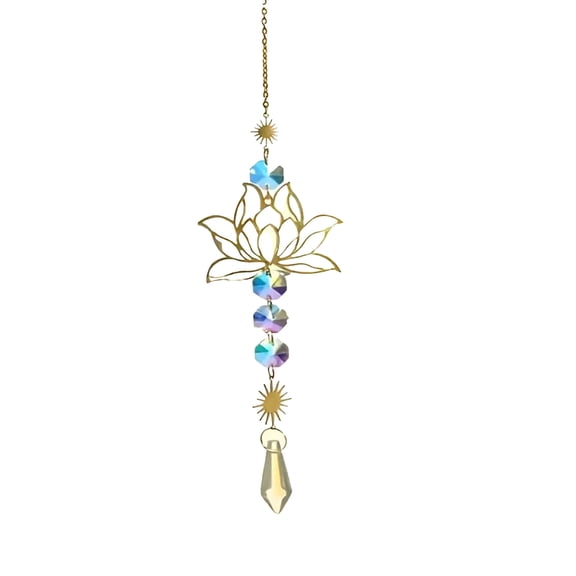 Amethyst Crystal Lotus Suncatcher Hanging Wind Chime For Window Garden Wedding Decor Gold Metal 1 Pack