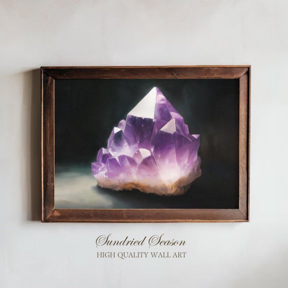 Amethyst Crystal Mystic Gemstone Healing Stone Purple Quartz Decor, Unframed Paper Poster 8x10in
