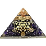 Amethyst Crystal Orgone Pyramid, Organite Pyramid Metatron Cube - 7 Chakra