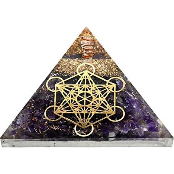 Amethyst Crystal Orgone Pyramid, Organite Pyramid Metatron Cube