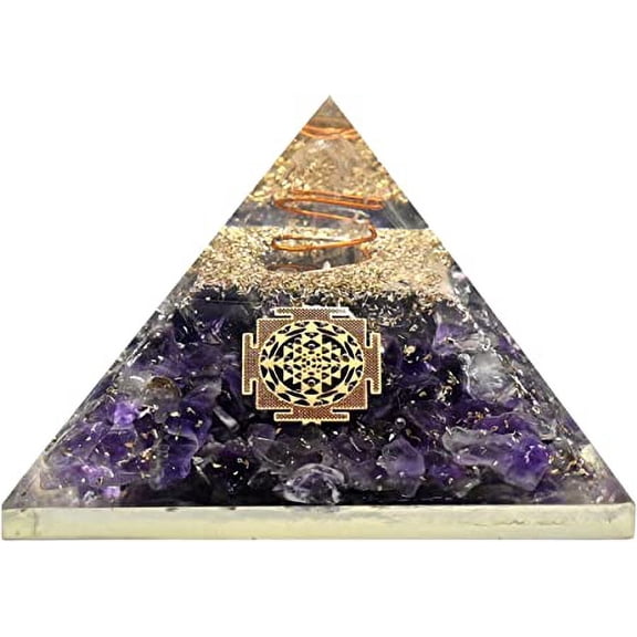 Amethyst Crystal Orgone Pyramid, Organite Pyramid Sri Yantra - Small