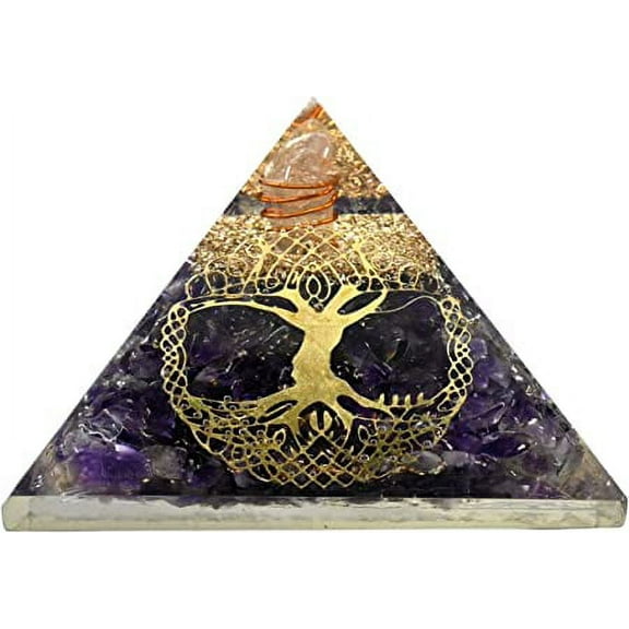 Amethyst Crystal Orgone Pyramid, Organite Pyramid Tree of Life - Big
