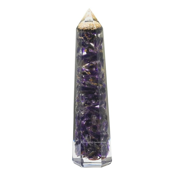Amethyst Crystal Orgonite Tower Obelisk Point ("4.5" INCH)