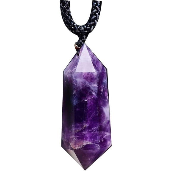 Amethyst Crystal Pendulum Necklace,Healing Crystal Hexagon Gem Necklace for Women