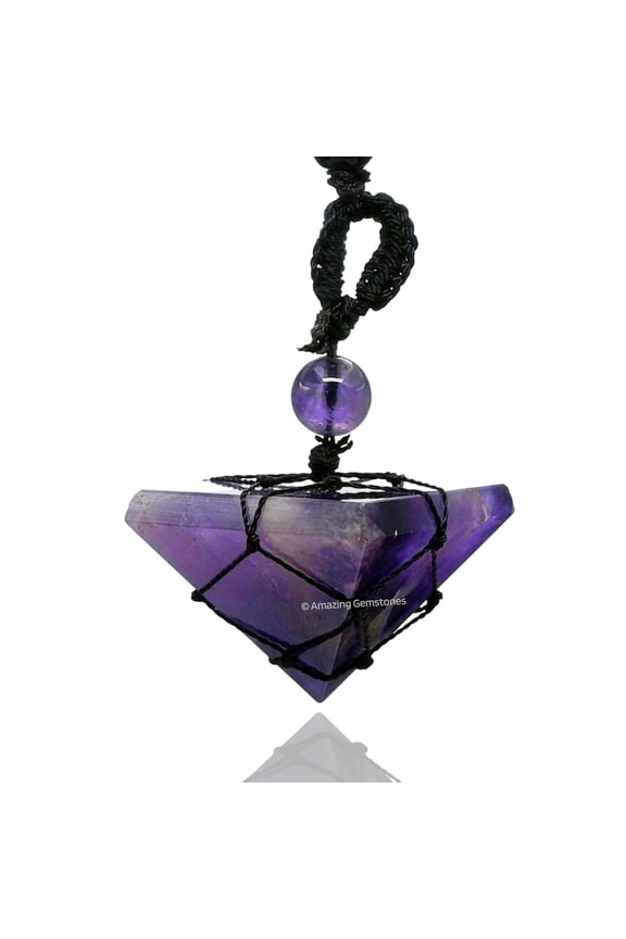Amethyst Crystal Pyramid Macrame Necklace, Unique Women Men Pendant