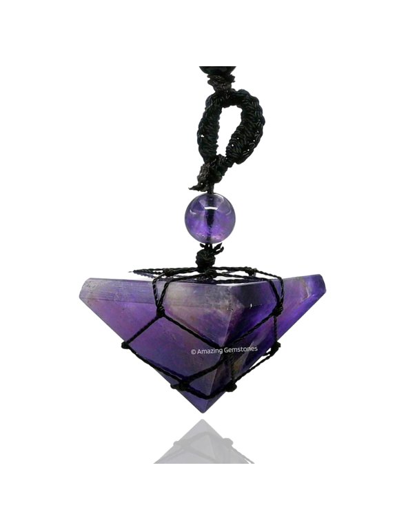 Amethyst Crystal Pyramid Macrame Necklace, Unique Women Men Pendant