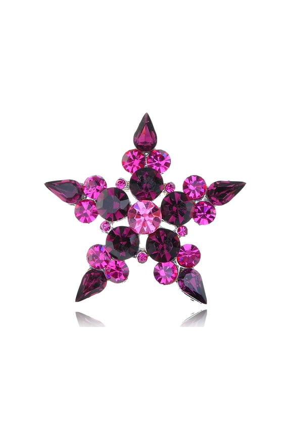 Amethyst Crystal Rhinestone Five Point Star Symbol Necklace Pendant Pin Brooch