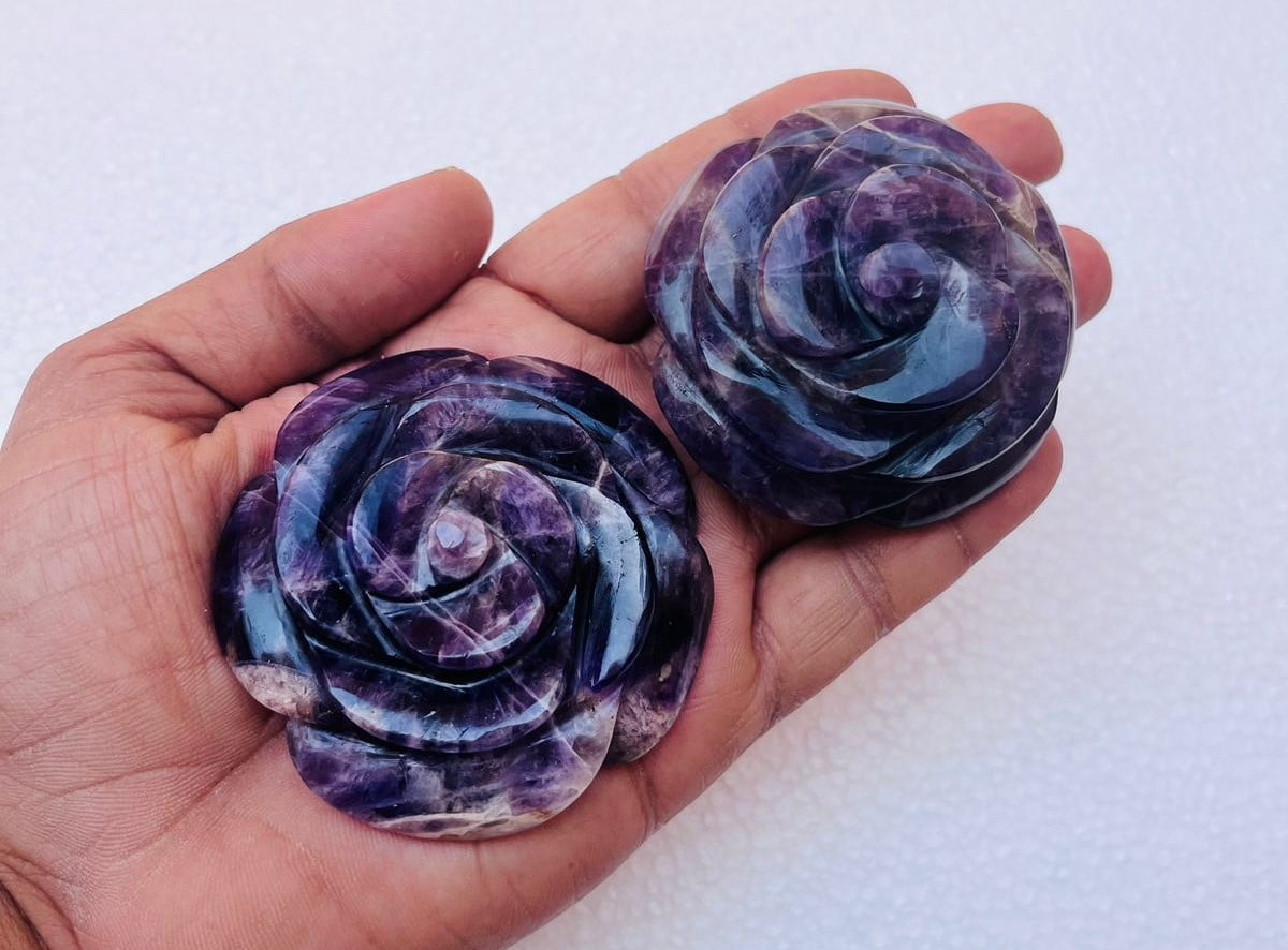 Amethyst Crystal Rose, Amethyst Hand Carved Flower, Amethyst Crystal