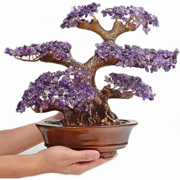 Amethyst Crystal Tree,Bonsai Tree of Life Home Office Decor,Bonsai Feng Shui Money Tree for Positive Energy and Wealth,1251 Amethyst Count,13"x6.6"x15"