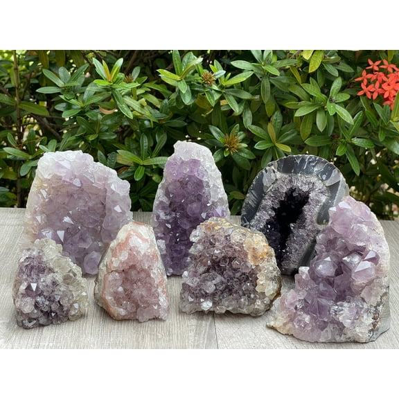 Amethyst Cut Base Cluster, Gray / Lavender Quality Crystal Quartz Amethyst Geodes - Amethyst Free Standing Crystals (1-2 lb)