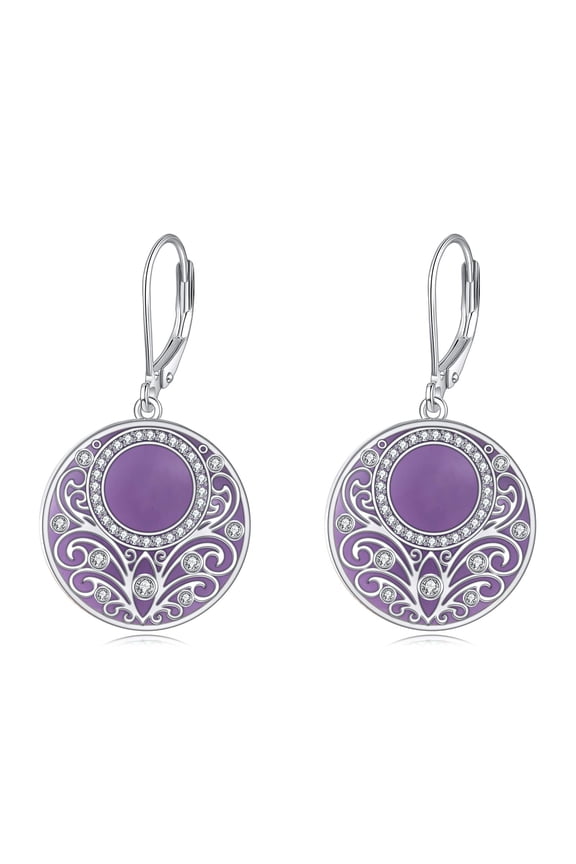 Amethyst Drop Earrings Sterling Silver Filigree Circle Leverback Earrings Jewelry Gifts for Women