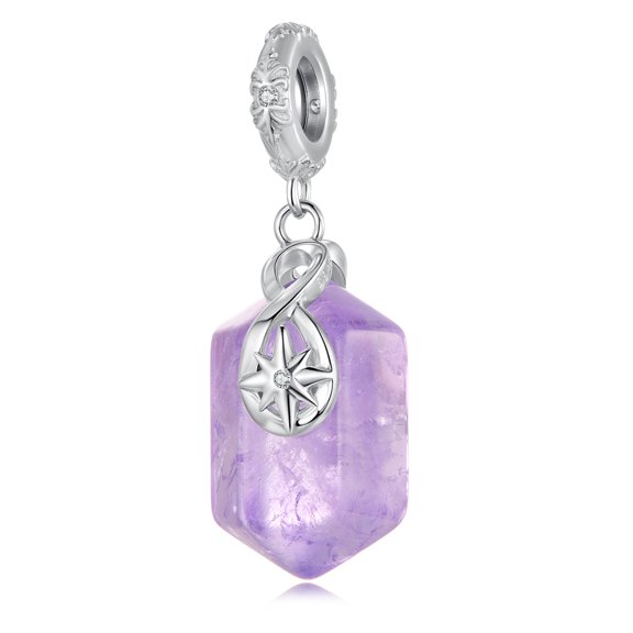 Amethyst Energy Pendant Charm 925 Sterling Silver Charm , Gift Box Packaging