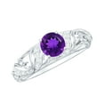 thumbnail image 1 of Rosec Jewels Amethyst Engagement Ring with Diamond (6 MM Round AAA Quality Amethyst), 925 Sterling Silver, US 10.50, 1 of 8