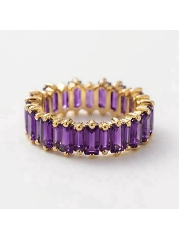Amethyst Eternity Ring, Baguette Cut Amethyst Gemstone Ring, Stackable Ring, 925 Sterling Silver Band Ring, February Birthstone Ring, Handmade Jewelry