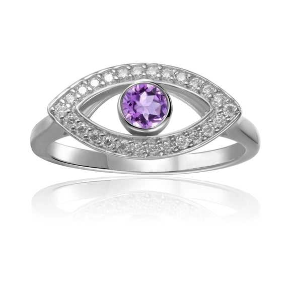 Fine Color Jewels Amethyst Ring for Women Rhodium Plated 925 Sterling Silver 1.3 Ct, Moissanite Accent, February Birthstone