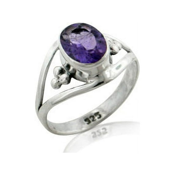 Amethyst Faceted Oval 7x9mm Genuine Gemstone Sterling Silver Ring