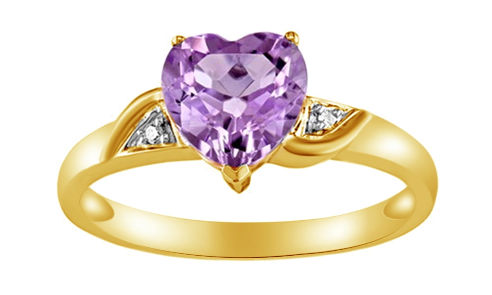 AFFY Amethyst February Birthstone & Cubic Zirconia Heart Fashion Ring in 10K Yellow Gold