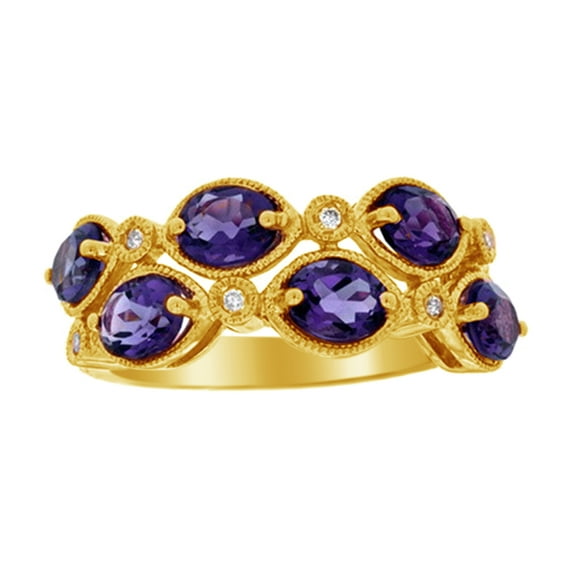 Amethyst February Birthstone & Cubic Zirconia Two Row Wave Ring in 14k Yellow Gold