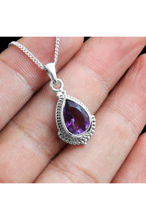 Amethyst February Birthstone Pendant Necklace Pure 925 Sterling Silver Women Jewelry