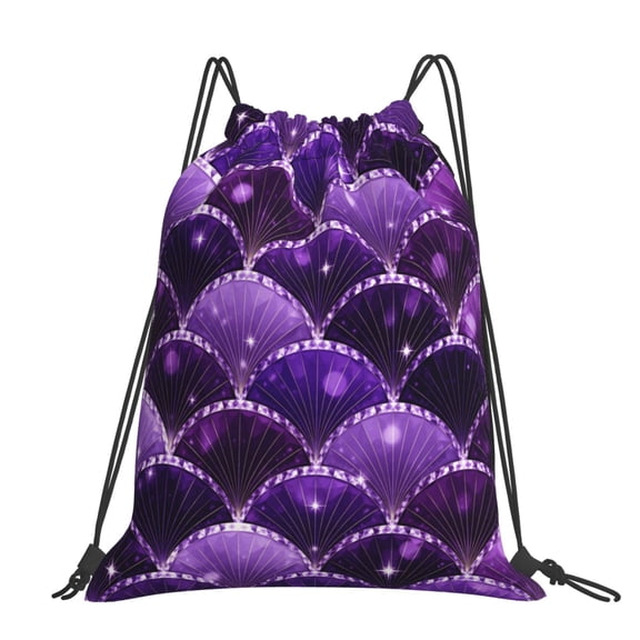 Amethyst Gem Scale Shimmer Large Drawstring Backpack Casual Cinch Sack Bag Backpack for Sports Hiking Travel Gym