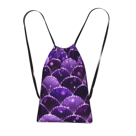 Amethyst Gem Scale Shimmer Packable Drawstring Backpack, Lightweight Foldable Cinch Storage Bag for Gym Travel Shopping