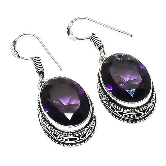 Amethyst Gemstone Earrings 925 Sterling Silver | Handmade Purple Dangle Jewelry | February Birthstone Gift
