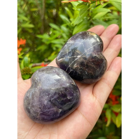 Amethyst Gemstone Hearts, Polished Amethyst Puffy Hearts, Amethyst Palm Stone, Amethyst Heart (1 Heart)