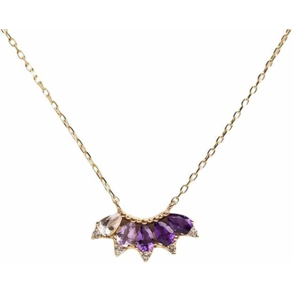 Amethyst Gemstone Necklace, Natural Amethyst & White Topaz Pendant Necklace, CZ Tiny Pendant, February Birthstone, Womens Pendant Necklace, Yellow Gold Micron Plated, 925 Sterling Silver Necklace