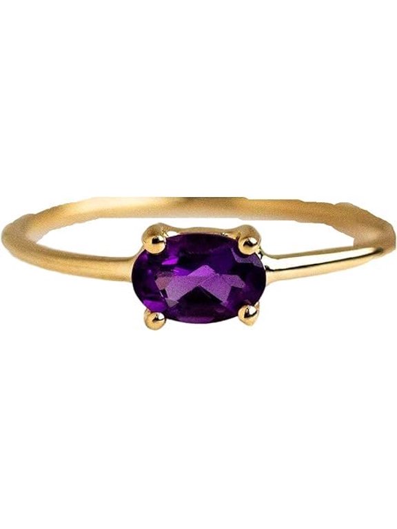 Amethyst Gemstone ring, Natural Amethyst Tiny ring, February birthstone, womens ring, gold micron ring, 925 Sterling Silver, Fine Jewelry, dainty Ring, Minimal Stacking Ring
