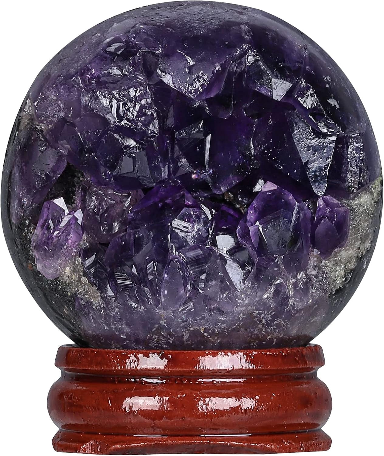 Amethyst Geode Crystal Ball with Wooden Stand, Feng Shui Stone Sphere ...