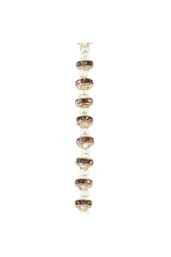 Amethyst Glass Rhinestone & Gold Metal Rondelle Beads - 6.7mm Spacer Beads for Jewelry Making, Nickel-Free, 12 Pack Sets