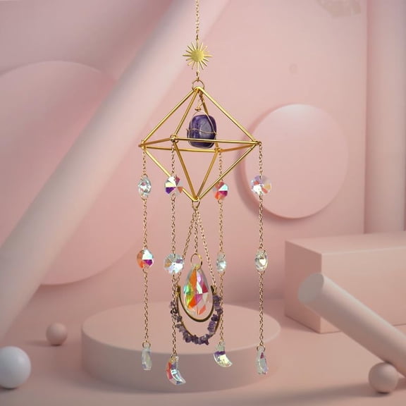 Amethyst Glass Sun Catcher Pendant Rainbow Maker 500mm Light Catcher for Home Window Decoration and Craft Projects Hanging Pendant for Creating Beautiful Rainbows