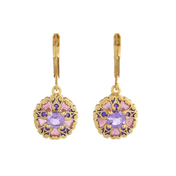 Amethyst Gold Over Brass Enameled Earring